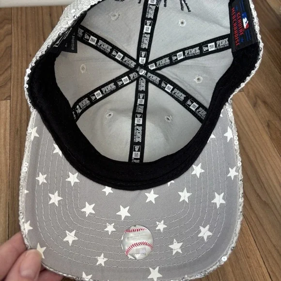 RARE NEW YORK YANKEES Victoria's Secret PINK MLB Hat Sequin Silver Navy Sparkle - Picture 10 of 11